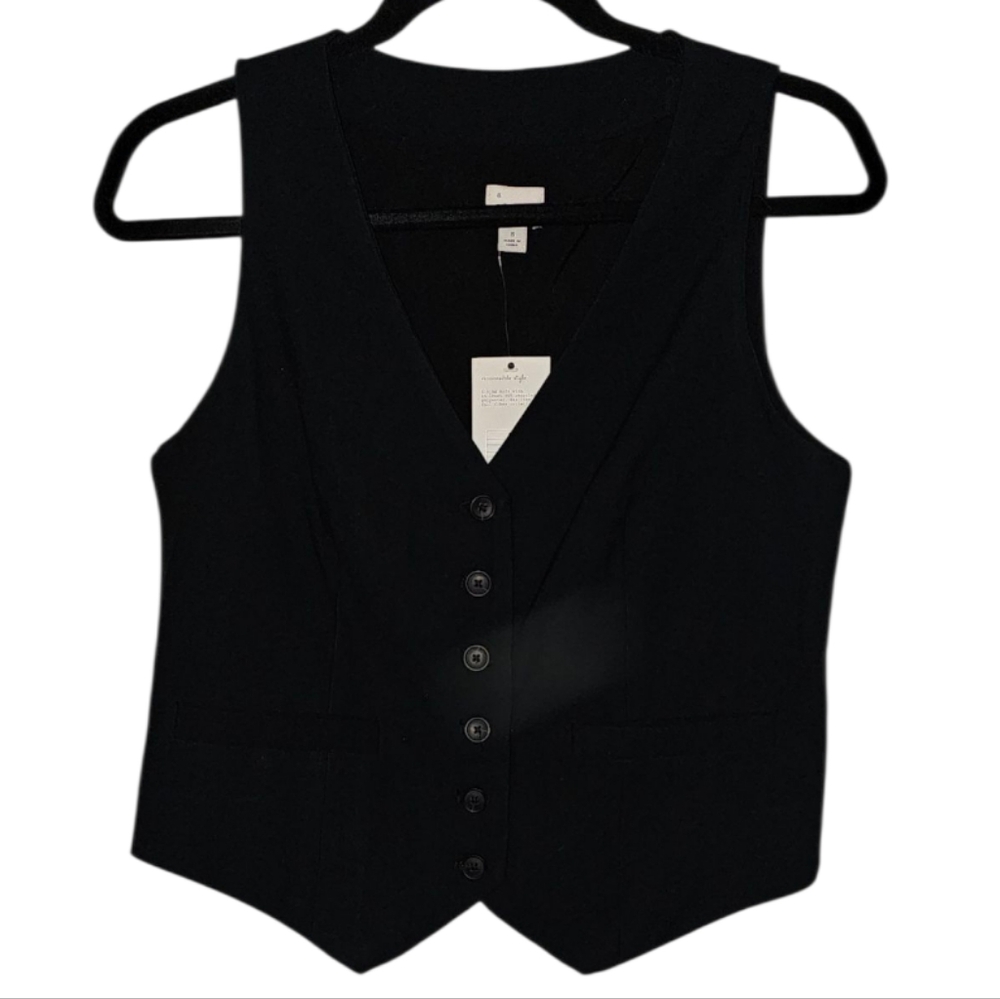 A New Day. Women's Black Buttoned Vest. Rayon Size: Large. NWT. - Picture 2 of 9